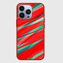 Чехол для iPhone 13 Pro Красный и бирюзовый абстрактный полосы, цвет: 3D-красный
