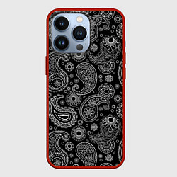 Чехол для iPhone 13 Pro Пейсли на черном, цвет: 3D-красный