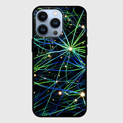 Чехол для iPhone 13 Pro Сине-зеленые нити и светящиеся узлы, цвет: 3D-черный
