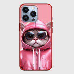 Чехол для iPhone 13 Pro Кошка в капюшоне, цвет: 3D-красный