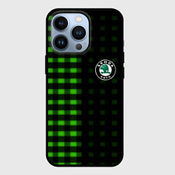 Чехол для iPhone 13 Pro Skoda pattern geometry, цвет: 3D-черный