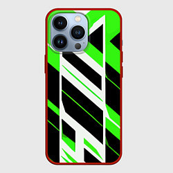 Чехол для iPhone 13 Pro Black and green stripes on a white background, цвет: 3D-красный