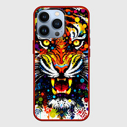 Чехол для iPhone 13 Pro Орнаментальный тигр - нейросеть, цвет: 3D-красный