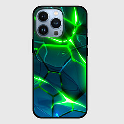 Чехол для iPhone 13 Pro Неоновые яркие зеленые разломленные плиты со свето, цвет: 3D-черный