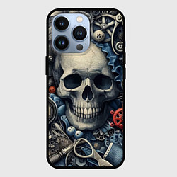 Чехол для iPhone 13 Pro Стимпанк композиция с черепом - нейросеть, цвет: 3D-черный