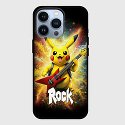 Чехол для iPhone 13 Pro Рок звезда Пикачу с электрогитарой, цвет: 3D-черный