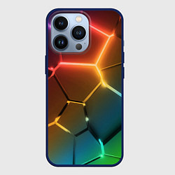 Чехол для iPhone 13 Pro Радужные неоновые плиты в разломе, цвет: 3D-тёмно-синий