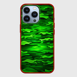 Чехол для iPhone 13 Pro Зелёные водоросли-камуфляж, цвет: 3D-красный