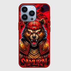 Чехол для iPhone 13 Pro Агрессивный медведь самурай, цвет: 3D-красный