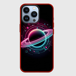 Чехол для iPhone 13 Pro Неоновый Сатурн, цвет: 3D-красный