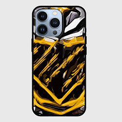 Чехол для iPhone 13 Pro Yellow and white abstraction on a black background, цвет: 3D-черный