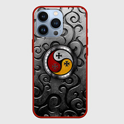Чехол для iPhone 13 Pro Три слезы бога на металическом арнаменте, цвет: 3D-красный