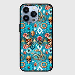 Чехол для iPhone 13 Pro Паттерн змеи и черепа, цвет: 3D-черный