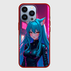 Чехол для iPhone 13 Pro Девушка-кошка в стиле киберпанк, цвет: 3D-красный