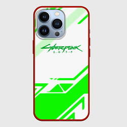 Чехол для iPhone 13 Pro Cyberpunk 2077 geometry green, цвет: 3D-красный