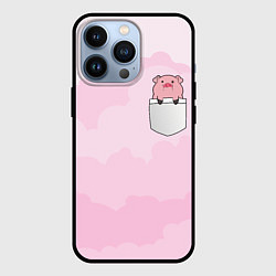 Чехол для iPhone 13 Pro Розовый милый поросенок в кармане, цвет: 3D-черный