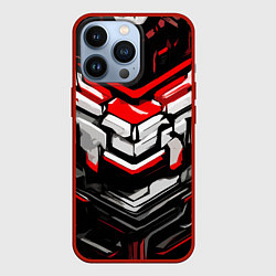 Чехол для iPhone 13 Pro Красно-белая агрессивная абстракция на чёрном фоне, цвет: 3D-красный