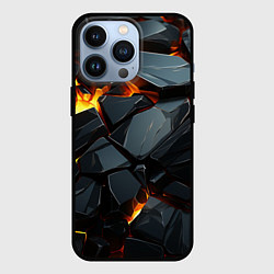 Чехол для iPhone 13 Pro Черные камни с желтым светом, цвет: 3D-черный