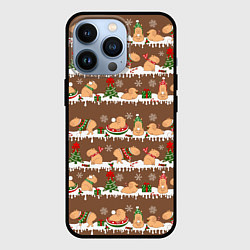 Чехол для iPhone 13 Pro Капибары на Новый год и Рождество зимой, цвет: 3D-черный