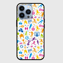 Чехол для iPhone 13 Pro Все виды спорта на белом фоне, цвет: 3D-черный