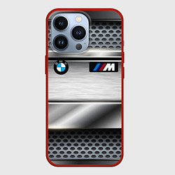 Чехол для iPhone 13 Pro BMW metal texture, цвет: 3D-красный