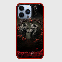 Чехол для iPhone 13 Pro Влюбленные волки, цвет: 3D-красный