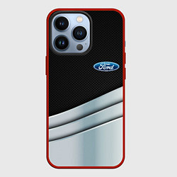 Чехол для iPhone 13 Pro FORD metal texture, цвет: 3D-красный