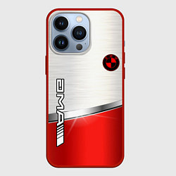 Чехол для iPhone 13 Pro BMW metal carbon steel, цвет: 3D-красный