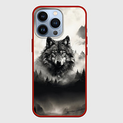 Чехол для iPhone 13 Pro Голова серого волка, цвет: 3D-красный