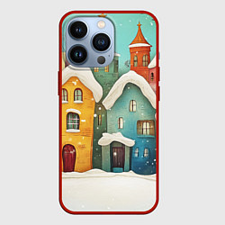 Чехол для iPhone 13 Pro Веселые разноцветные зимние домики, цвет: 3D-красный