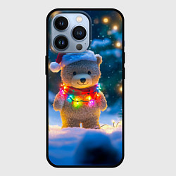 Чехол для iPhone 13 Pro Медвежонок в новогодних гирляндах, цвет: 3D-черный