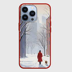 Чехол для iPhone 13 Pro Прогулка зима, цвет: 3D-красный