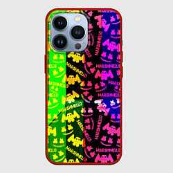 Чехол для iPhone 13 Pro Marshmello pattern neon steel, цвет: 3D-красный
