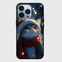 Чехол для iPhone 13 Pro Новогодний милый котенок, цвет: 3D-черный
