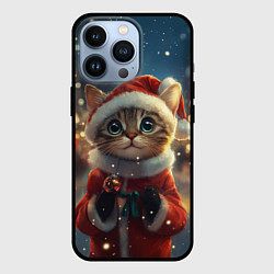 Чехол для iPhone 13 Pro Новогодний милый котенок на улице, цвет: 3D-черный