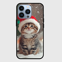 Чехол для iPhone 13 Pro Новогодний котенок и снег, цвет: 3D-черный