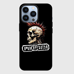 Чехол для iPhone 13 Pro Purgen череп к красным ирокезом, цвет: 3D-черный