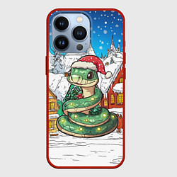 Чехол для iPhone 13 Pro Змея в заснеженном городе, цвет: 3D-красный