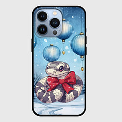 Чехол для iPhone 13 Pro Змейка и синие елочные шары, цвет: 3D-черный