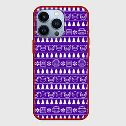 Чехол для iPhone 13 Pro Geometry Dash - pattern новогодний, цвет: 3D-красный