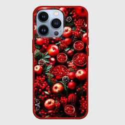 Чехол для iPhone 13 Pro Рождественские ягоды и фрукты, цвет: 3D-красный