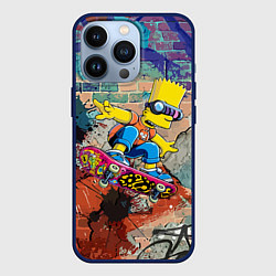 Чехол для iPhone 13 Pro Bart Simpson on a skateboard - graffiti, цвет: 3D-тёмно-синий