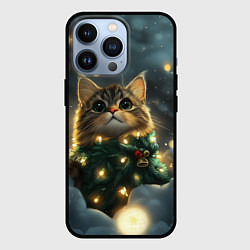 Чехол для iPhone 13 Pro Котенок в новогодней елке, цвет: 3D-черный
