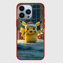 Чехол для iPhone 13 Pro Счастливый новогодний Пикачу, цвет: 3D-красный