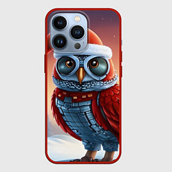 Чехол для iPhone 13 Pro Новогодняя кибер сова, цвет: 3D-красный