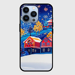 Чехол для iPhone 13 Pro Новогодний городок в горах, цвет: 3D-черный