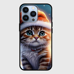Чехол iPhone 13 Pro Новогодний котенок в шапочке