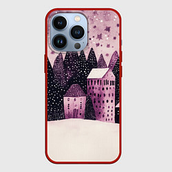 Чехол для iPhone 13 Pro Новогодние домики в лесу, цвет: 3D-красный
