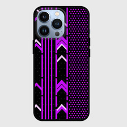 Чехол для iPhone 13 Pro Фиолетовые обои на чёрном фоне, цвет: 3D-черный