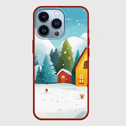 Чехол для iPhone 13 Pro Новогодний городок иллюстрация, цвет: 3D-красный
